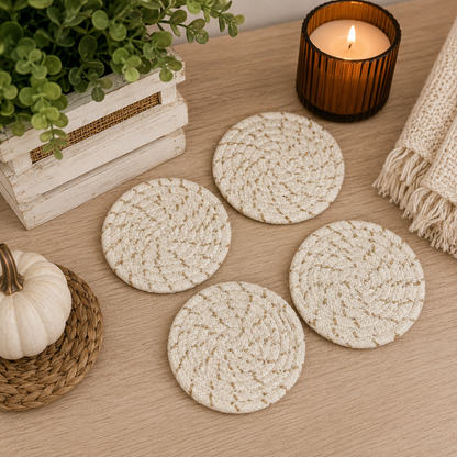 Fall Fabric Coasters set of 4 natural woven beige Gia Roma on Tampa Home & Garden Store