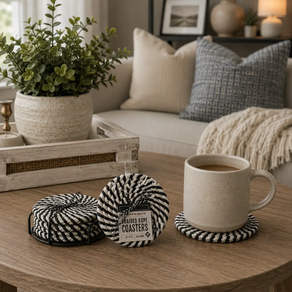 Black White Braided Rope Coasters Set of Four