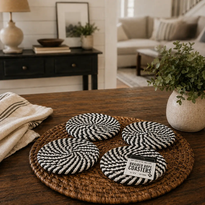 Black White Braided Rope Coasters Set of Four