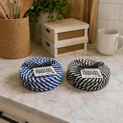 Blue and White Braided Rope Coasters Set of 4