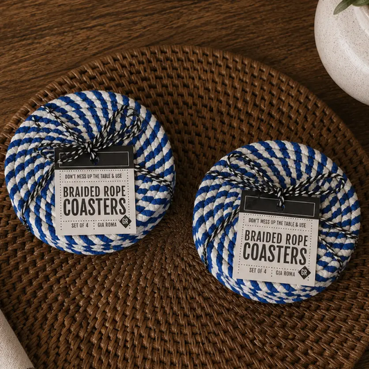 Braided rope coasters set of 4 in blue by Gia Roma on Tampa Home & Garden Store