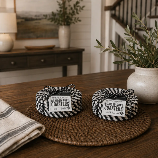 Braided rope coasters set of 4, black and white, Gia Roma on Tampa Home & Garden Store