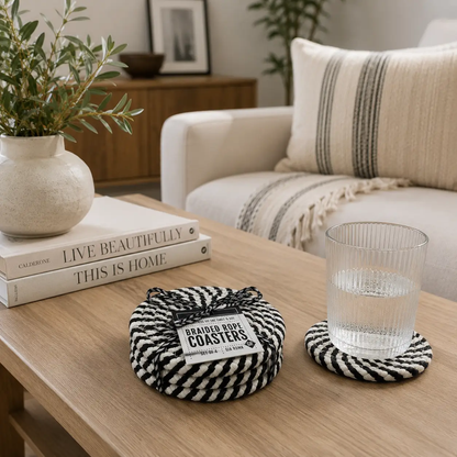 Black White Braided Rope Coasters Set of Four
