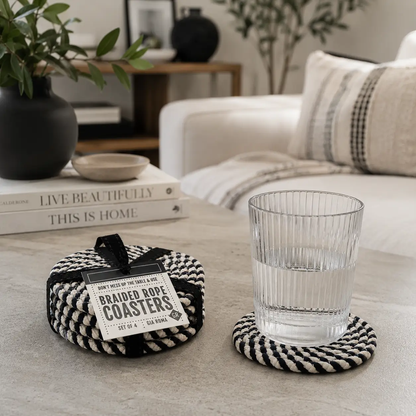 Black White Braided Rope Coasters Set of Four