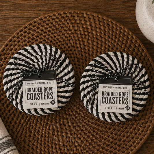 Black braided rope coasters set of 4 Gia Roma on Tampa Home & Garden Store