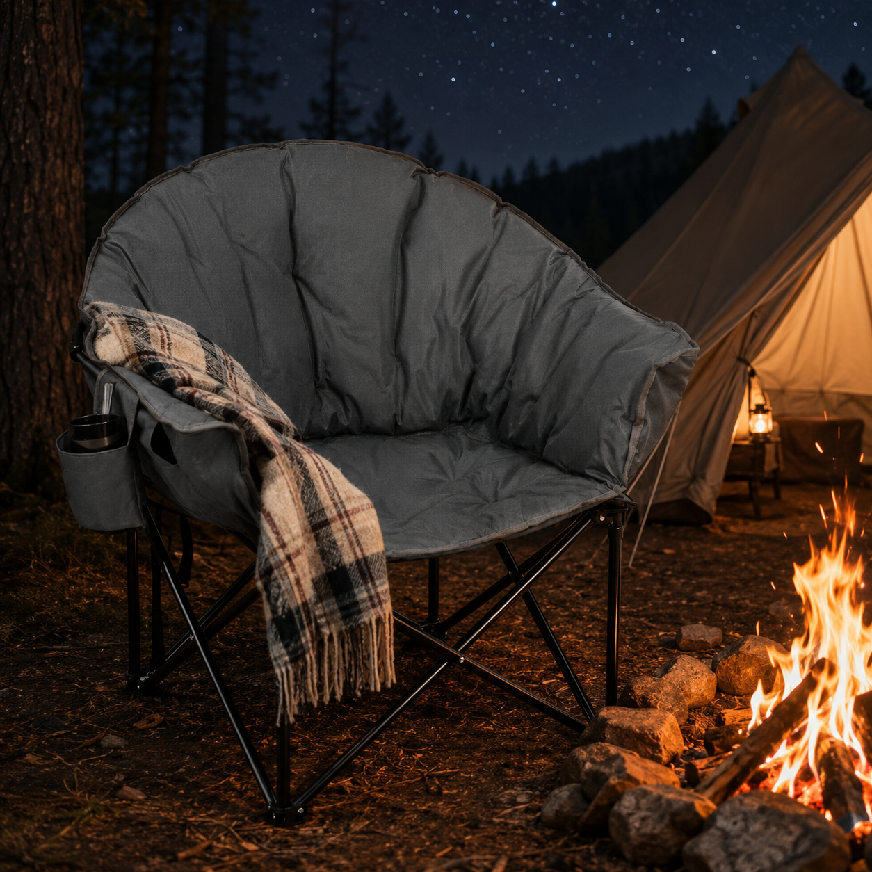 Silla acolchada plegable de camping Moon con bolsa de transporte - Gris
