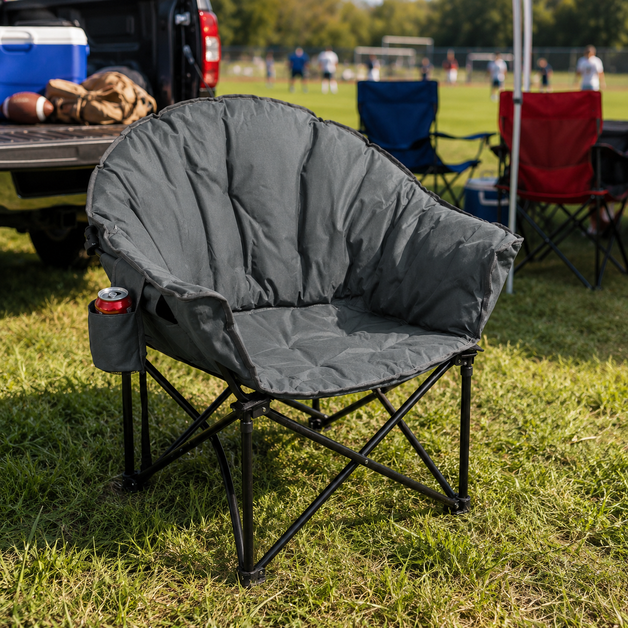 Silla acolchada plegable de camping Moon con bolsa de transporte - Gris