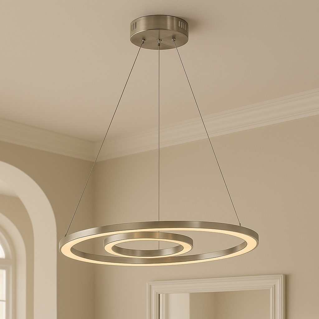 Trans Globe MDN-1406 Optic II satin nickel indoor circular pendant light with concentric rings on Tampa Home & Garden Store