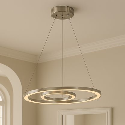 Trans Globe MDN-1406 Optic II satin nickel indoor circular pendant light with concentric rings on Tampa Home & Garden Store