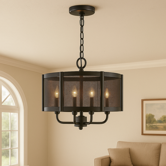 Xena 4 Light Drum Chandelier and Bronze Metal