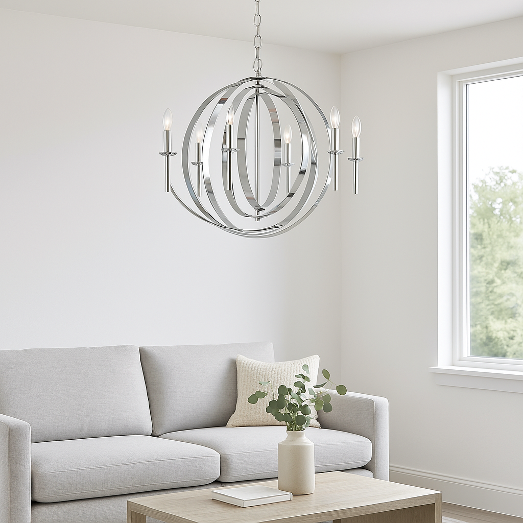 World Imports Rondure 6-Light polished nickel chandelier, adjustable by Vanessa Jane on Tampa Home & Garden Store