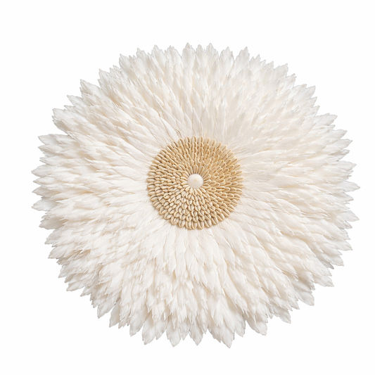 Feather Wall Hanging Juju Hat Decor with Shell or Mirror Center
