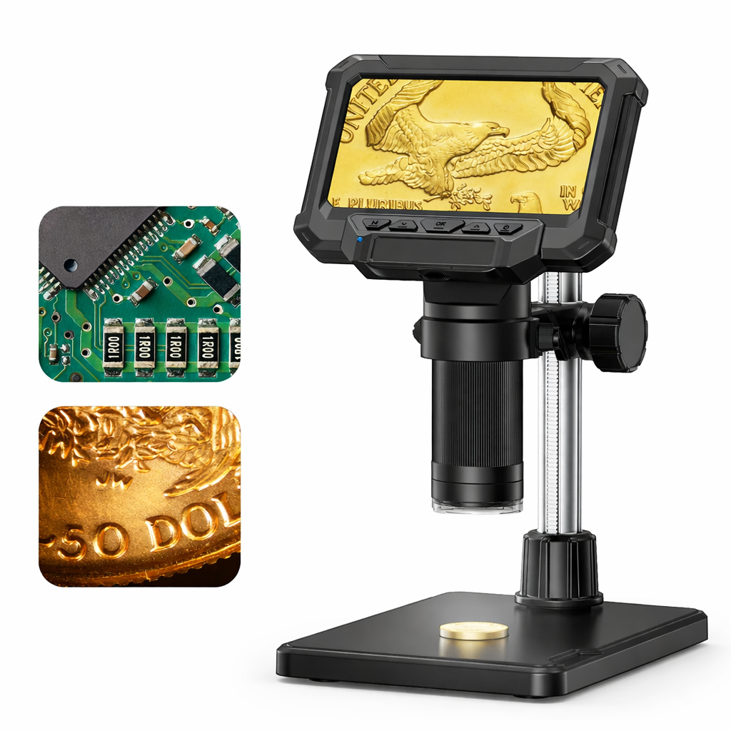 1600X Digital Microscope 4.3 Inch IPS Screen Coin Magnifier 1080P LED