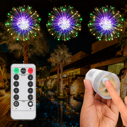 LED Firework Fairy Lights Copper Wire Starburst 8 Modes Remote Outdoor Decor