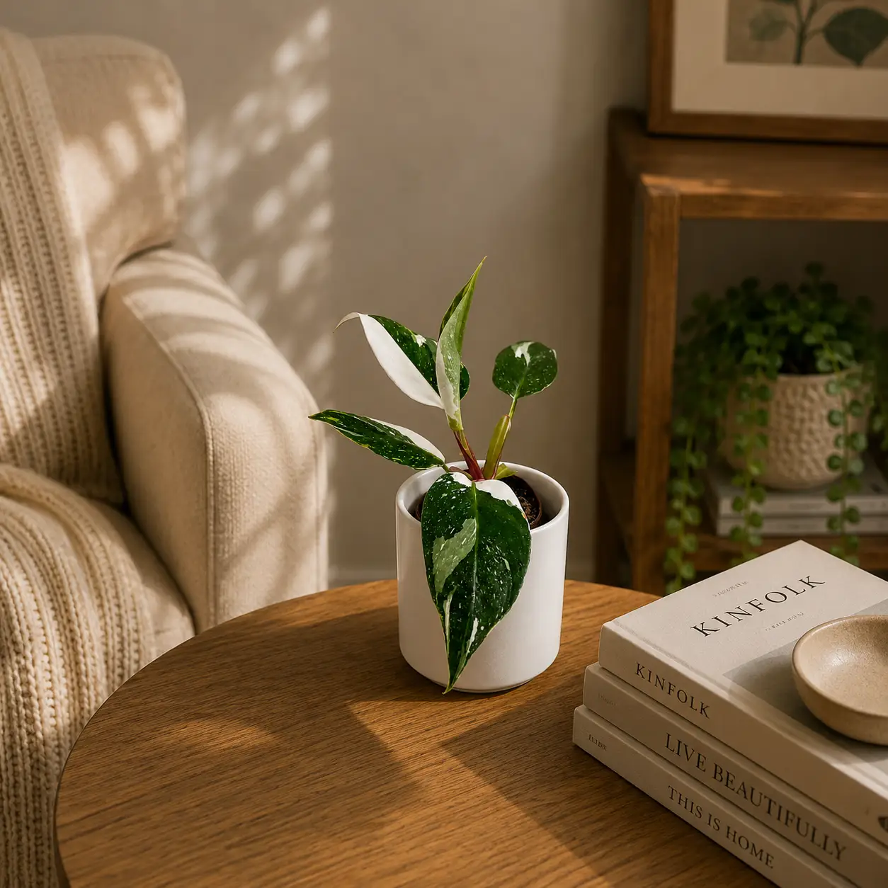 Exotic Philodendron White Princess plant in white ceramic pot with variegated leaves on Tampa Home & Garden Store