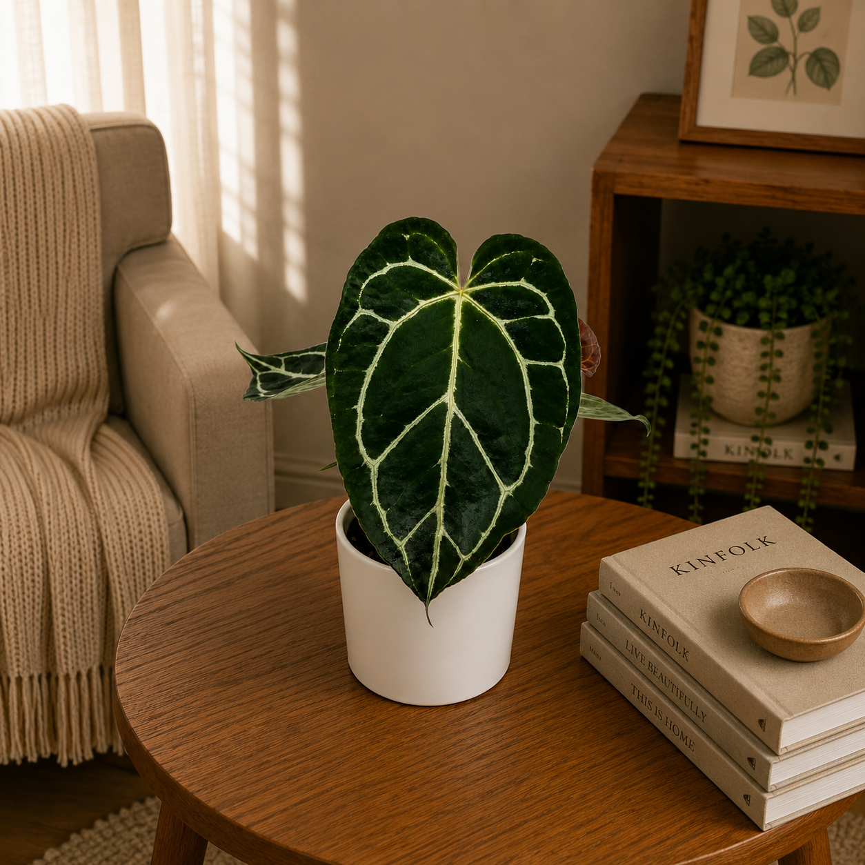 Anthurium Crystallinum RUNOPLANTS dark green heart-shaped leaves with white veins on Tampa Home & Garden Store