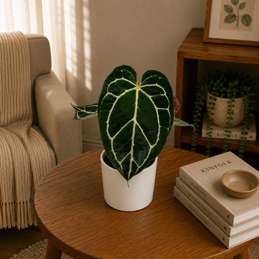 Anthurium Crystallinum RUNOPLANTS dark green heart-shaped leaves with white veins on Tampa Home & Garden Store