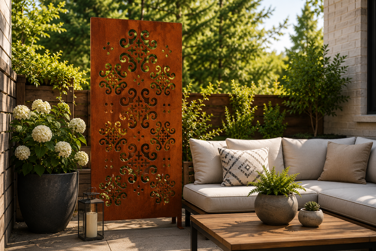 Outdoor Metal Privacy Screen Panel Optimum rusted heavy-duty steel for patio/fence 60/72 in on Tampa Home & Garden Store
