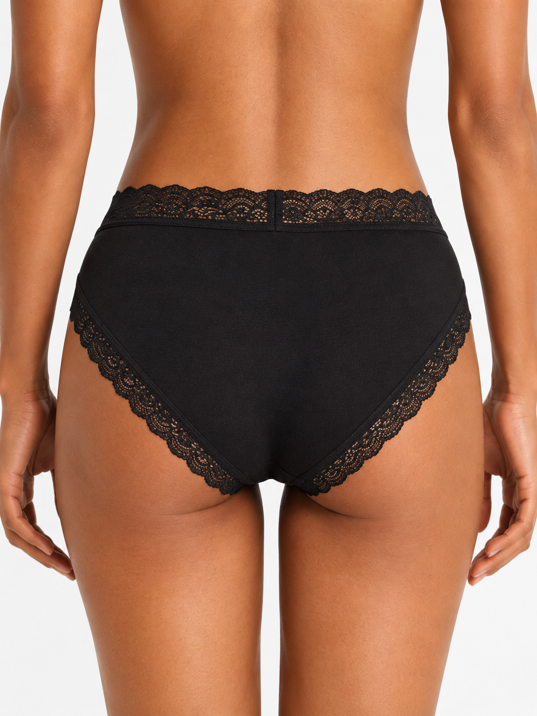 Organic Lace Mid-rise Brief in black with delicate scalloped lace trim at waist and legs on Tampa Home & Garden Store