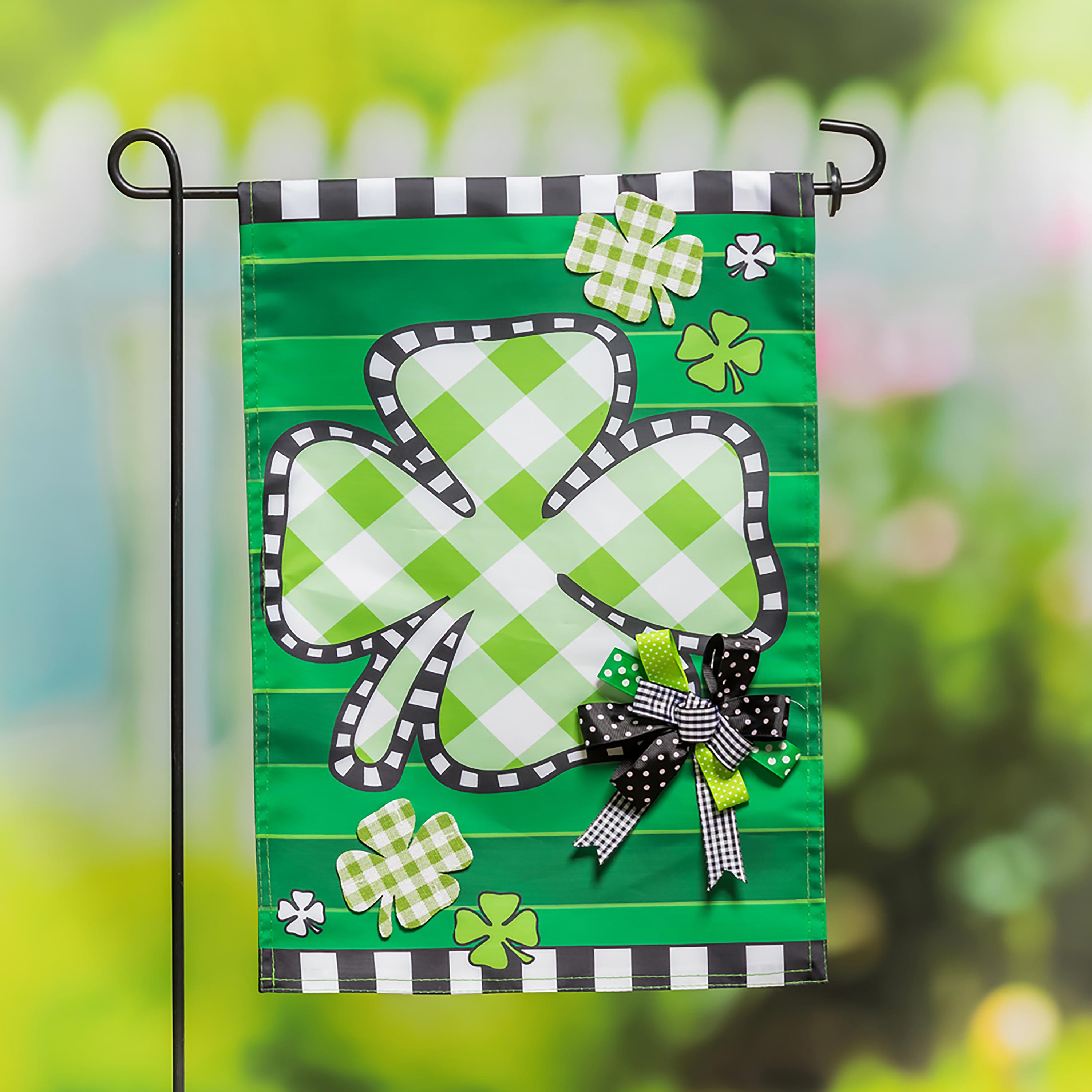 Evergreen Enterprises Check Clover Garden Applique Flag - Thumbnail 2