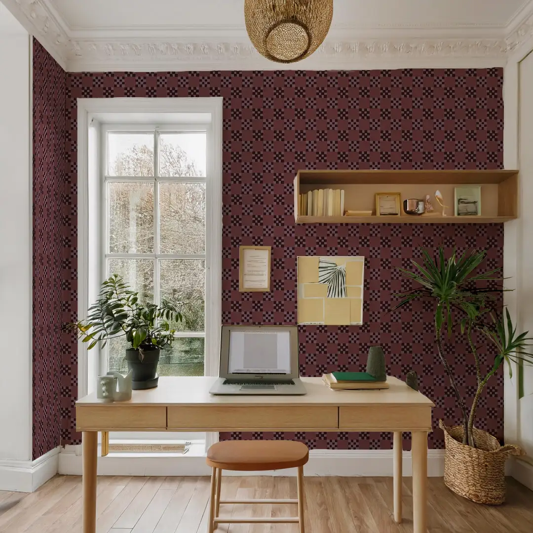 Checkered Quilt Wallpaper, eggplant - Tampa Home & Garden Store