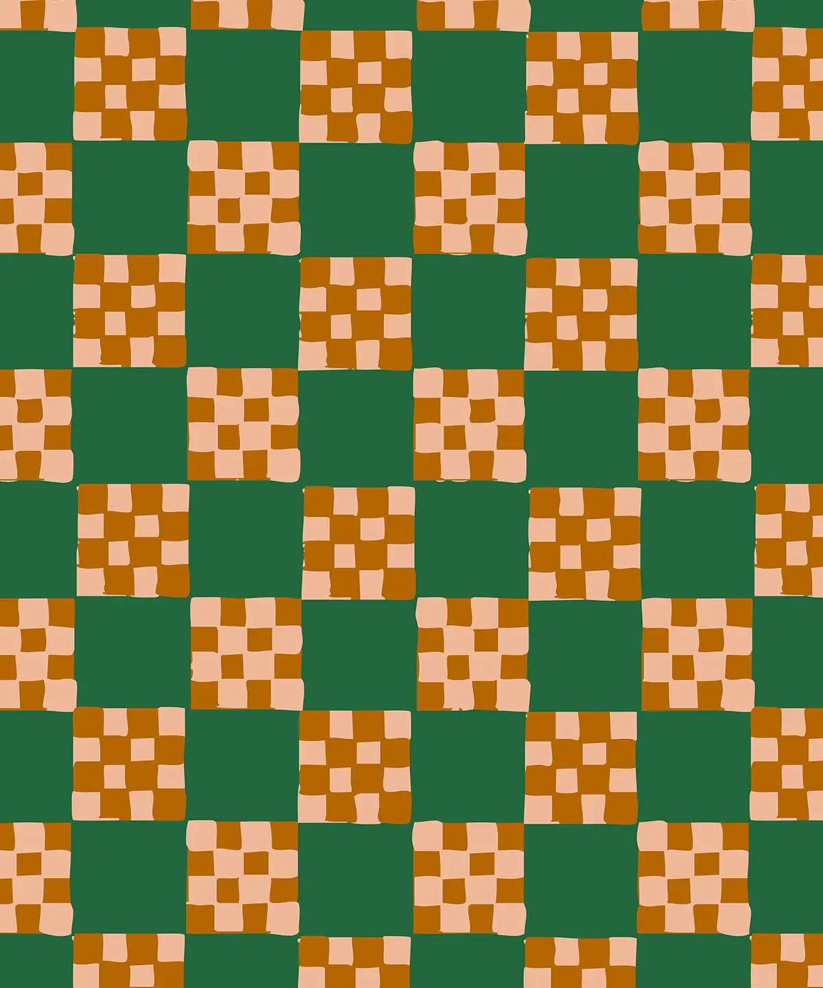 Checkered Quilt Wallpaper, green, peach and toffee - Tampa Home & Garden Store