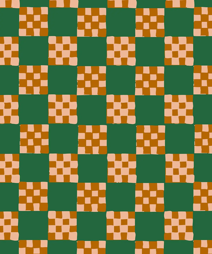 Checkered Quilt Wallpaper, green, peach and toffee - Tampa Home & Garden Store