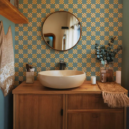 Checkered Quilt Wallpaper, light blue and yellow - Tampa Home & Garden Store