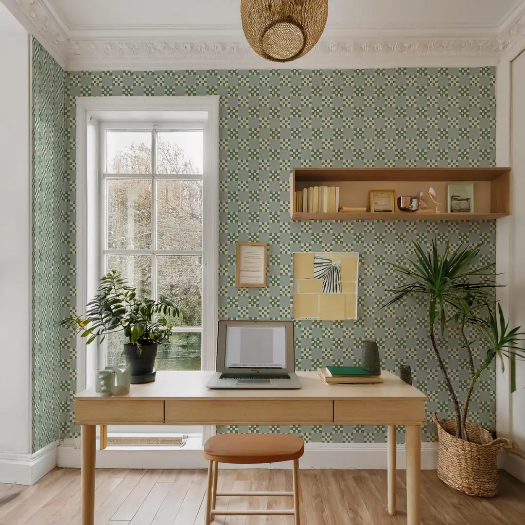 Checkered Quilt Wallpaper,-mint, sage and white - Tampa Home & Garden Store