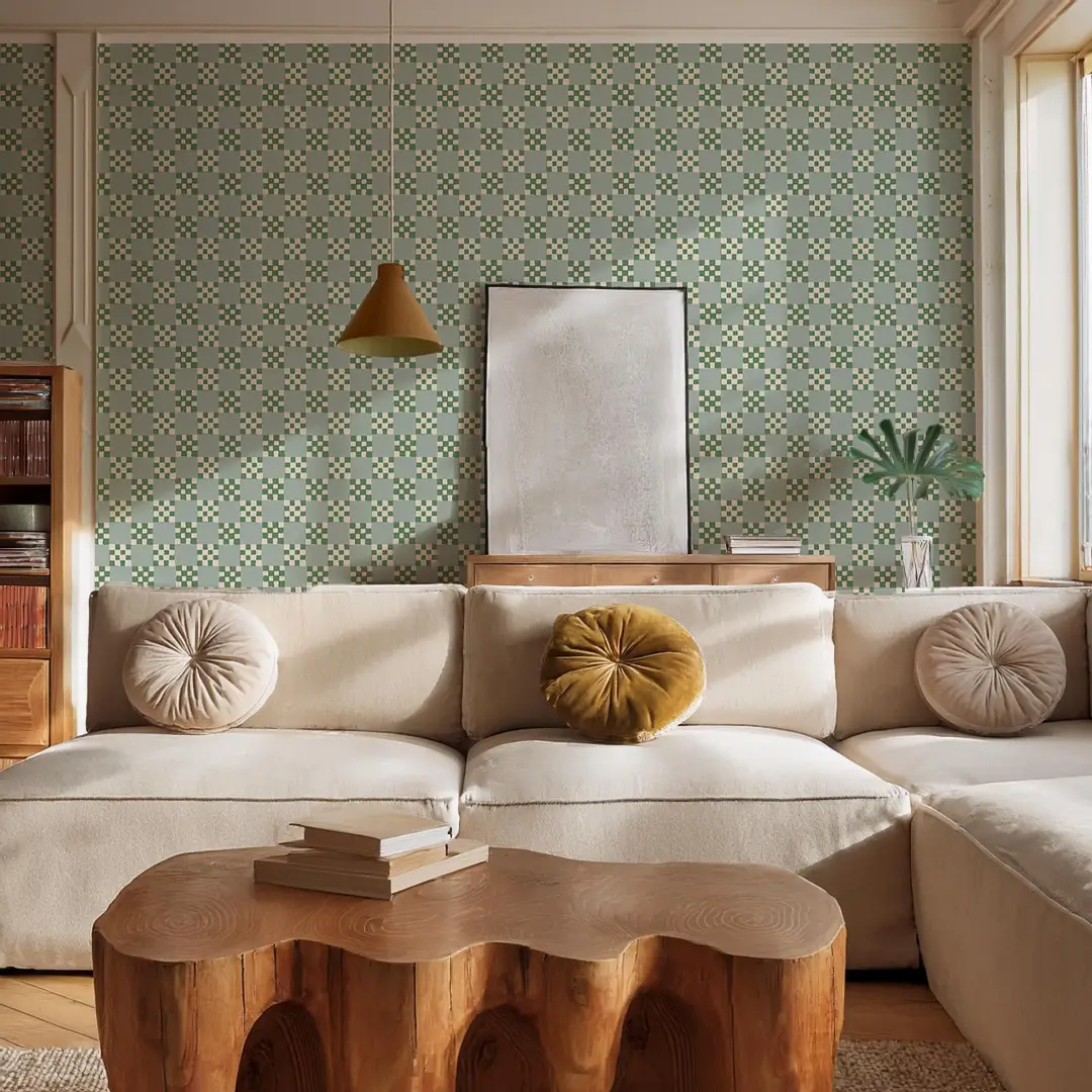Checkered Quilt Wallpaper,-mint, sage and white - Tampa Home & Garden Store