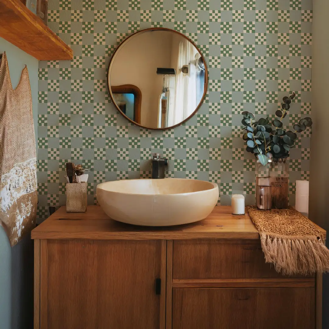 Checkered Quilt Wallpaper,-mint, sage and white - Tampa Home & Garden Store
