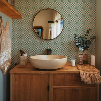 Checkered Quilt Wallpaper,-mint, sage and white - Tampa Home & Garden Store