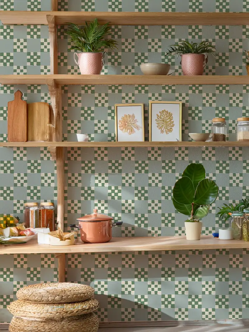 Checkered Quilt Wallpaper,-mint, sage and white - Tampa Home & Garden Store