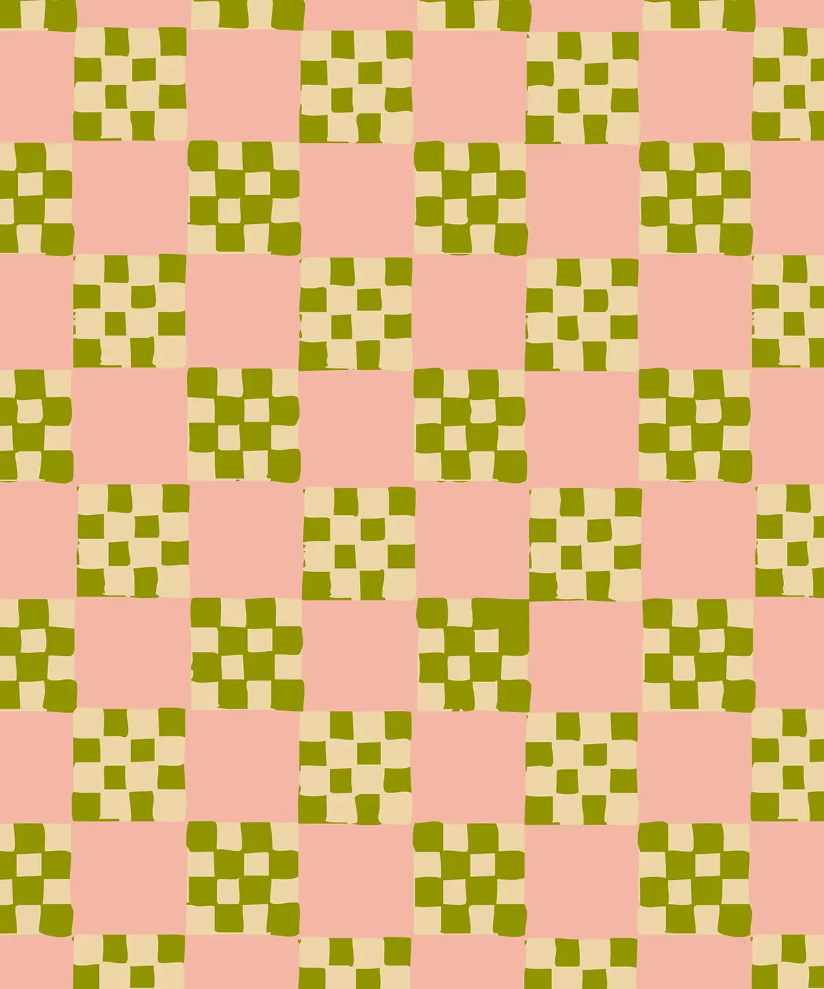 Checkered Quilt Wallpaper,-pink, olive green and light beige - Tampa Home & Garden Store
