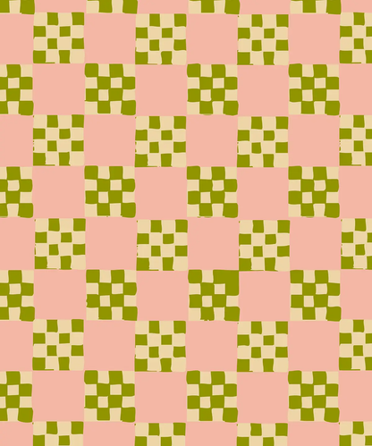 Checkered Quilt Wallpaper,-pink, olive green and light beige - Tampa Home & Garden Store