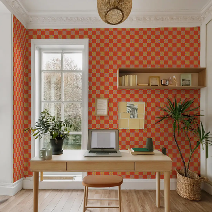 Checkered Quilt Wallpaper,-red-orange, yellow and purple - Tampa Home & Garden Store