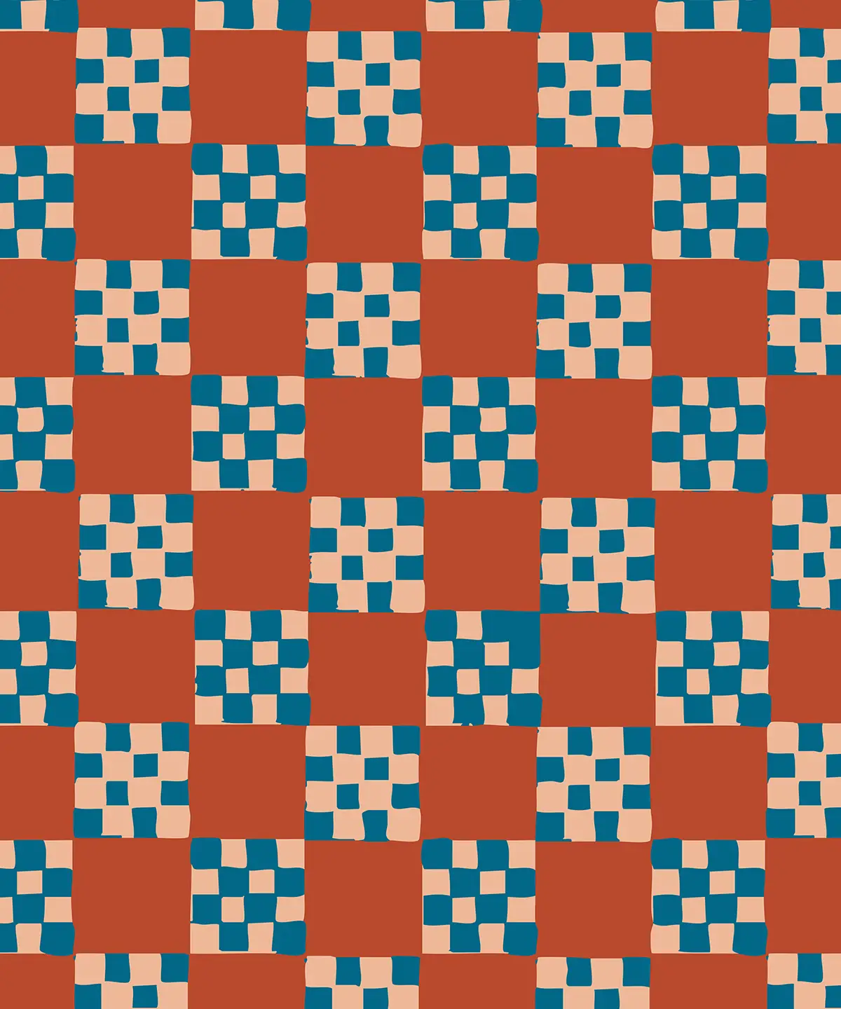 Checkered Quilt Wallpaper,-rust, peach & blue - Tampa Home & Garden Store