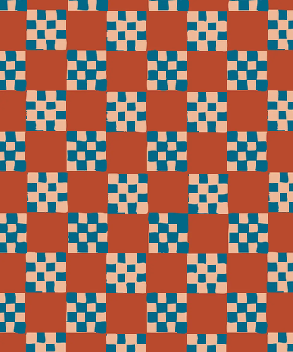 Checkered Quilt Wallpaper,-rust, peach & blue - Tampa Home & Garden Store