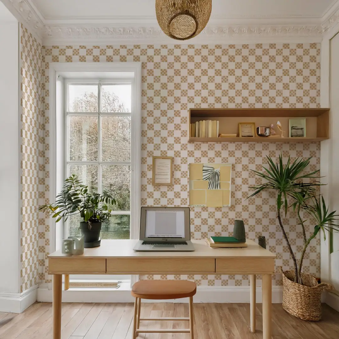 Checkered Quilt Wallpaper,-tan and white - Tampa Home & Garden Store