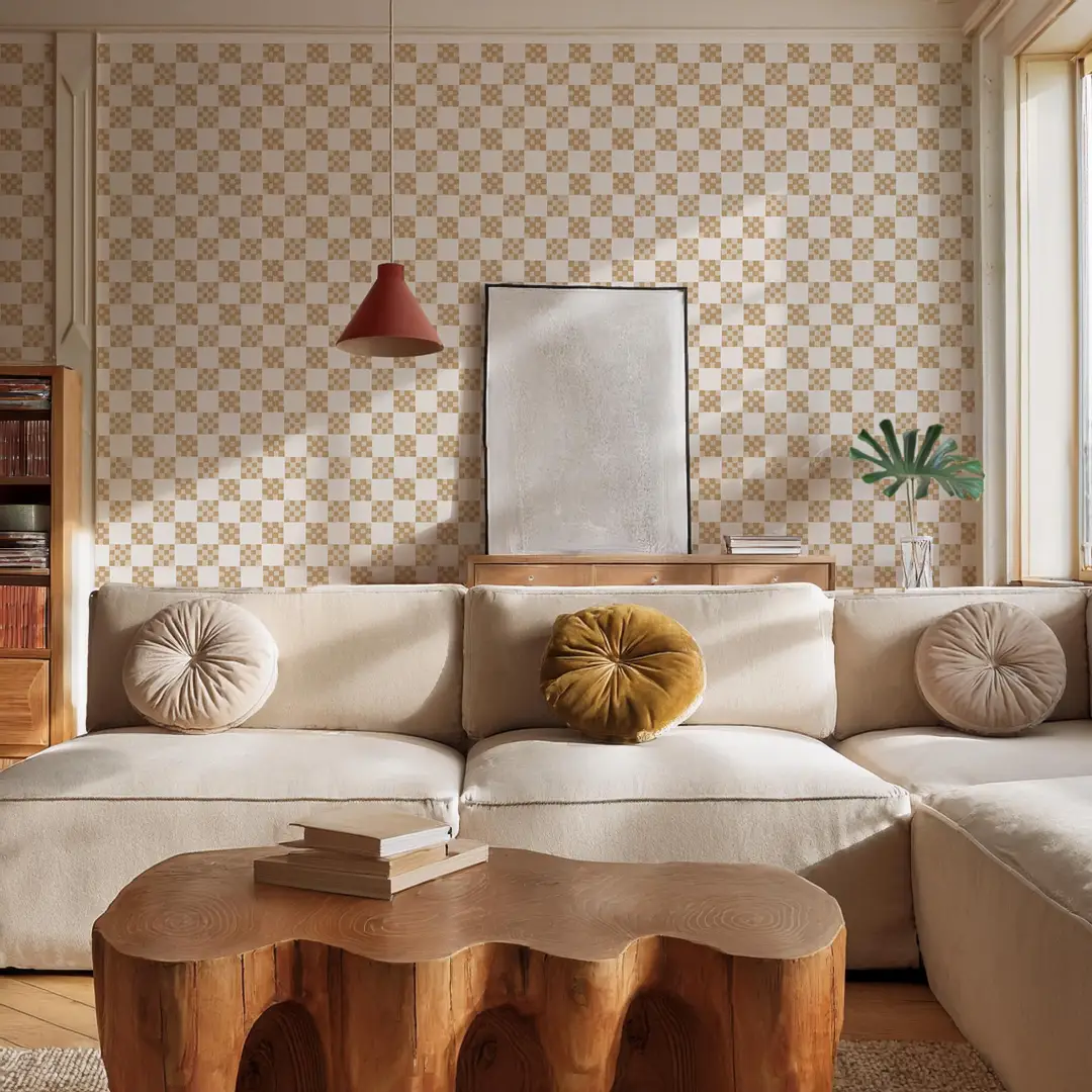 Checkered Quilt Wallpaper,-tan and white - Tampa Home & Garden Store