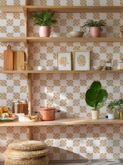 Checkered Quilt Wallpaper,-tan and white - Tampa Home & Garden Store