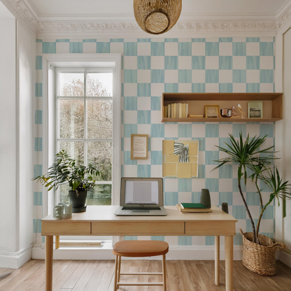 Checkers Wallpaper, light blue - Tampa Home & Garden Store