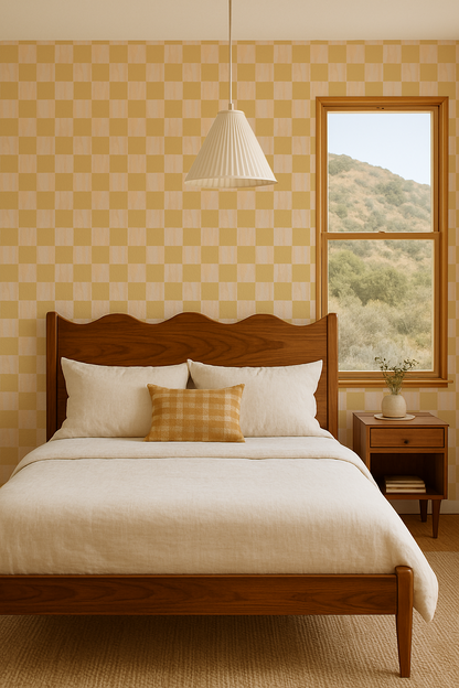 Checkers Wallpaper, peach and butter yellow - Tampa Home & Garden Store
