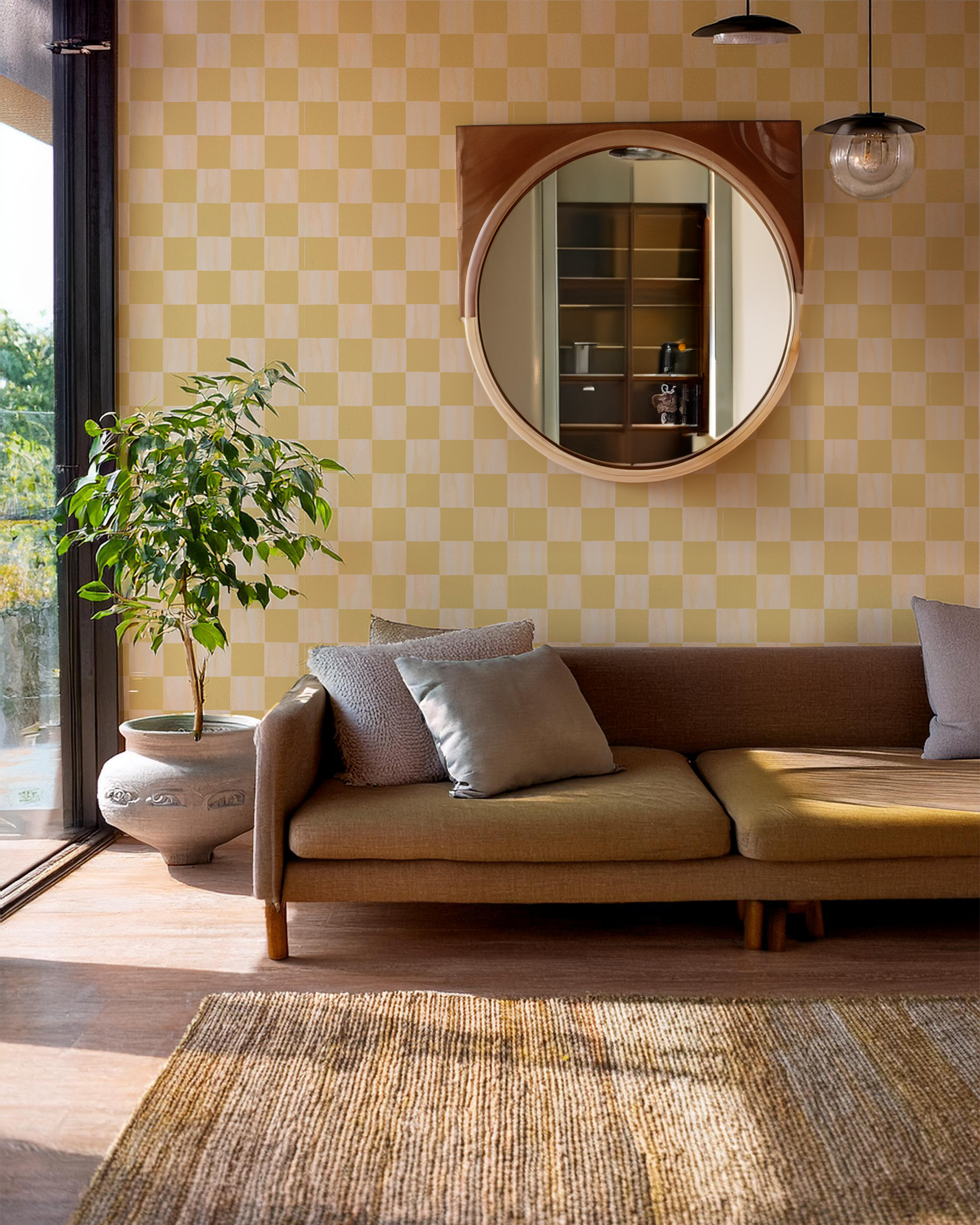 Checkers Wallpaper, peach and butter yellow - Tampa Home & Garden Store