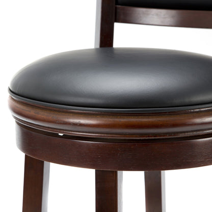 Cherry 29-inch Solid Wood Bar Stool with Faux Leather Swivel Seat - Tampa Home & Garden Store