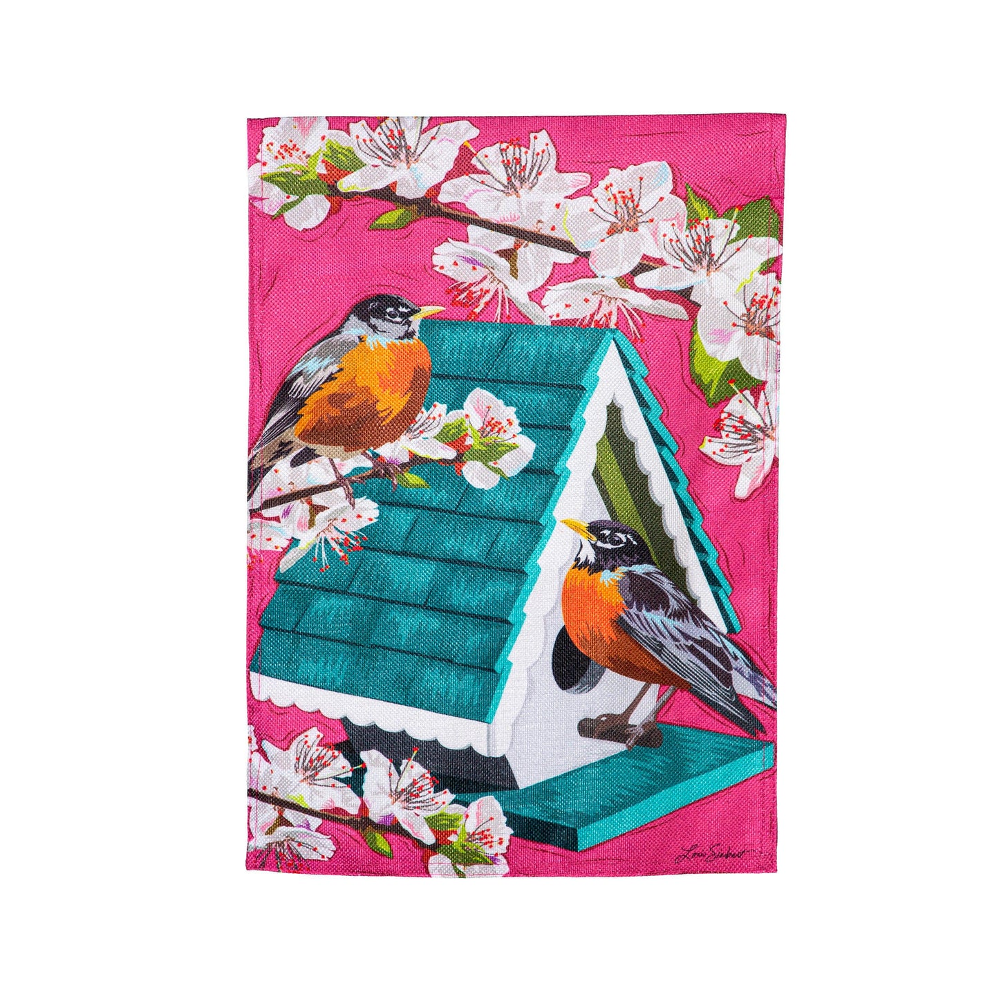Cherry Blossoms & Friends Burlap House flag - Tampa Home & Garden Store