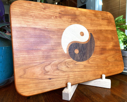 Cherry Charcuterie Board - Yin Yang Maple & Peruvian Walnut Inlay - Tampa Home & Garden Store
