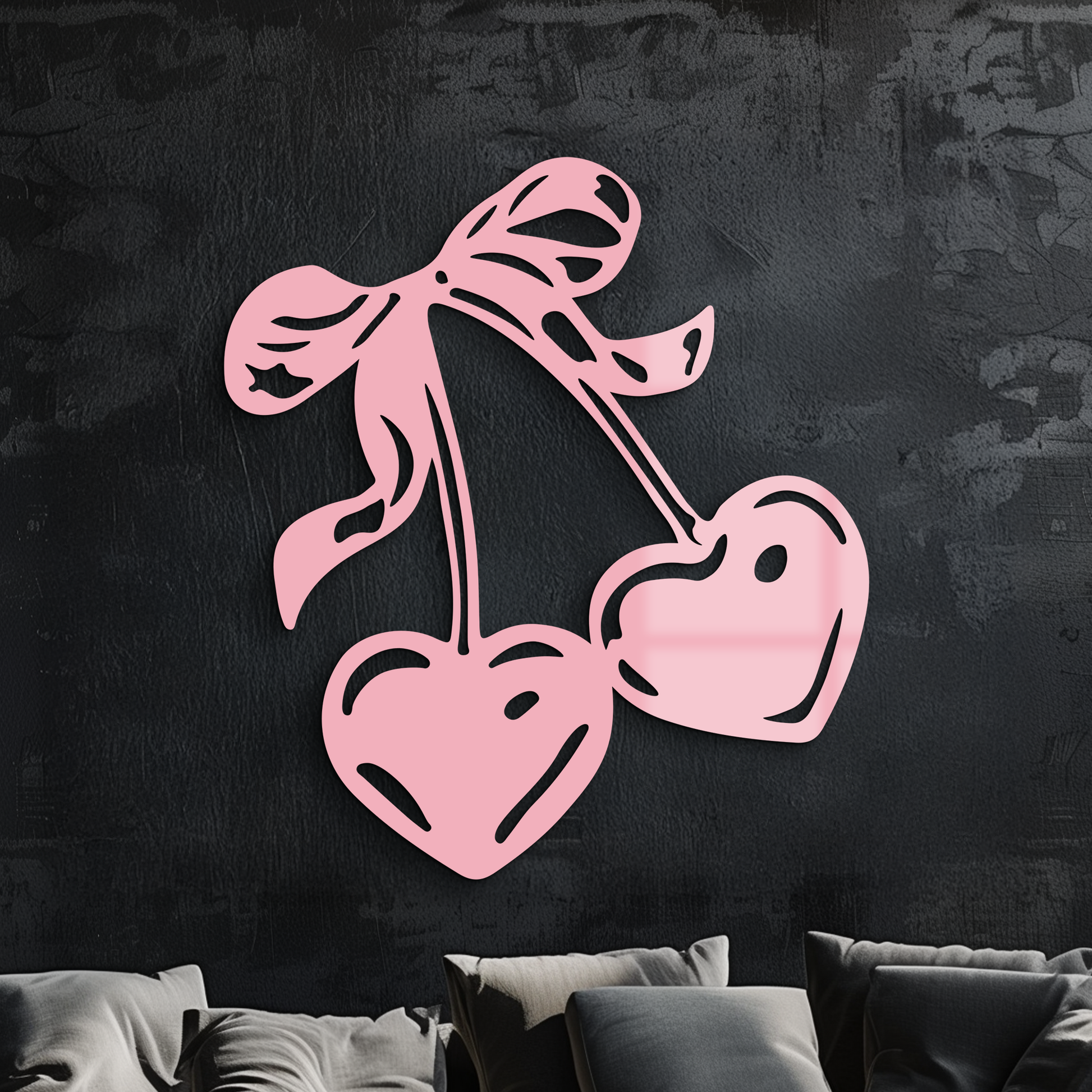 Cherry Heart Silhouette Metal Wall Art – Romantic Bow Design - KAFGP046 - Tampa Home & Garden Store
