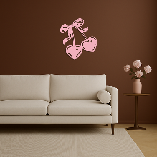 Cherry Heart Silhouette Metal Wall Art – Romantic Bow Design - KAFGP046 - Tampa Home & Garden Store