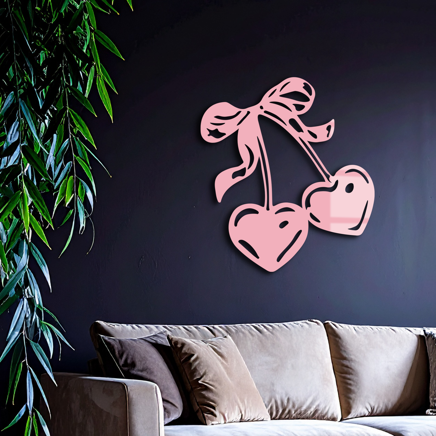 Cherry Heart Silhouette Metal Wall Art – Romantic Bow Design - KAFGP046 - Tampa Home & Garden Store